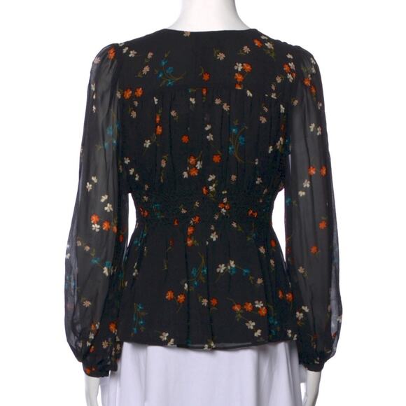 Nicholas black floral peplum silk long sleeve blouse - Picture 6 of 11